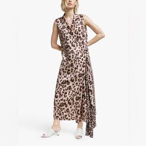 MOTHER OF PEARL Tencel™ Leopard Print Sleeveless Wrap Dress. Size 10